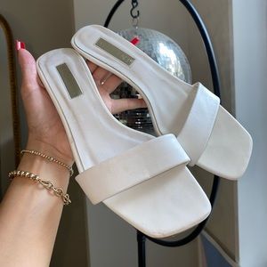 White kitten heel sandals